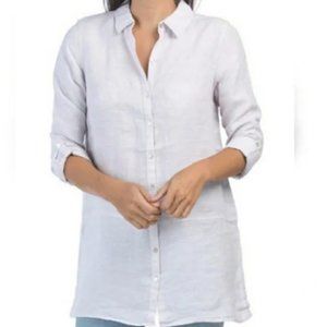 Tahari Essentials 100% Linen White Button Down Tunic Top Women’s XS